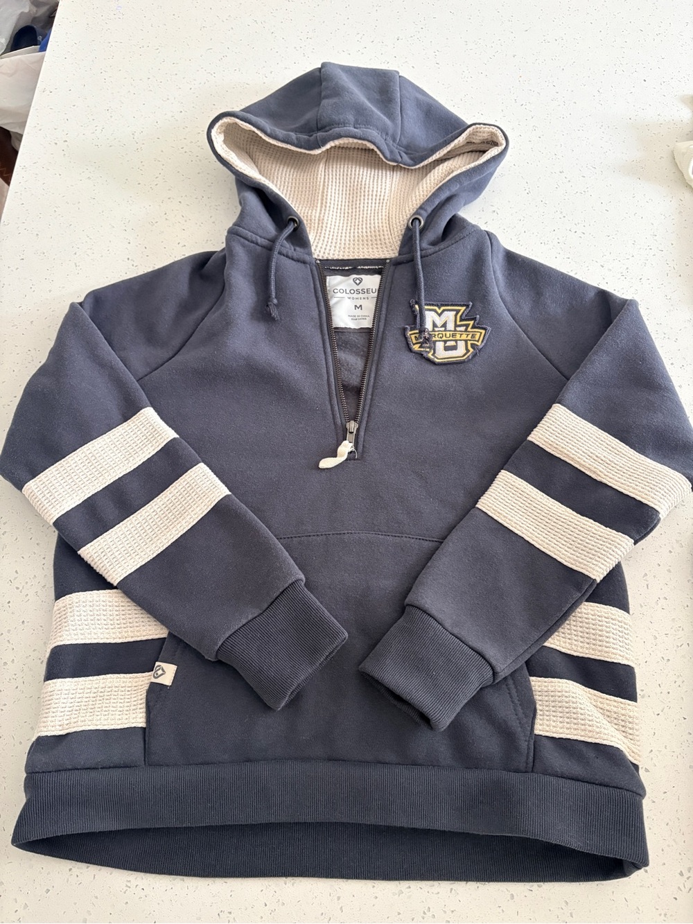 Colosseum Navy Half-Zip Hoodie with Cream Stripes
